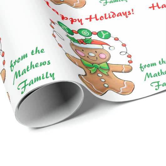 ジンジャーブレッドパーソナライズされたジョイ・クリスマス ラッピングペーパー (ロールコーナー)