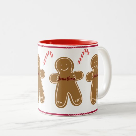 ジンジャーブレッドパーソナライズネームファミリーホリデーカット ツートーンマグカップ (正面右)