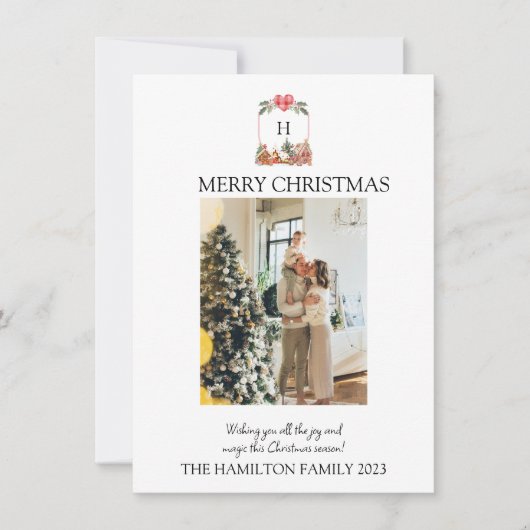 ジンジャーブレッドビレッジクレスト付き/フォトクリスマスカード シーズンカード (正面)