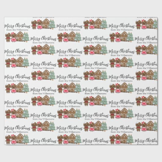ジンジャーブレッドピープルメリークリスマス名前をカスタムする ラッピングペーパー (フラット)