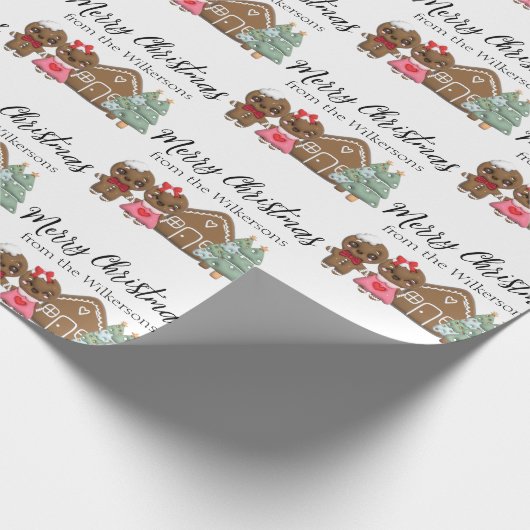 ジンジャーブレッドピープルメリークリスマス名前をカスタムする ラッピングペーパー (角)