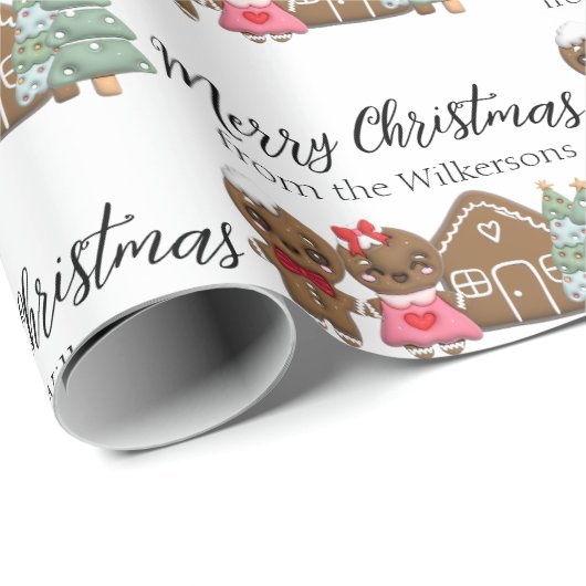 ジンジャーブレッドピープルメリークリスマス名前をカスタムする ラッピングペーパー (ロールコーナー)