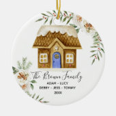 ジンジャーブレッドファミリークリスマスハウスオーナメントギフト セラミックオーナメント (正面)