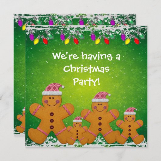 ジンジャーブレッドファミリー&クリスマスライトパーティー招待状 招待状 (正面/裏面)