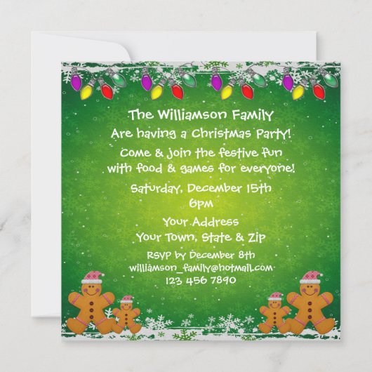 ジンジャーブレッドファミリー&クリスマスライトパーティー招待状 招待状 (裏面)
