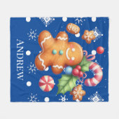 ジンジャーブレッドベビーキャンディーケーンクリスマス フリースブランケット (正面(横))