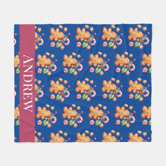 ジンジャーブレッドベビーキャンディーケーンクリスマス フリースブランケット (正面(横))