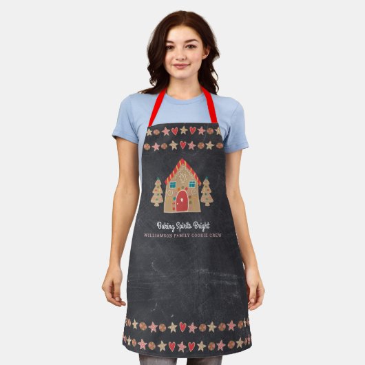 ジンジャーブレッドベーキングシャルボードホリデータイポグラフィ エプロン (着用した状態)