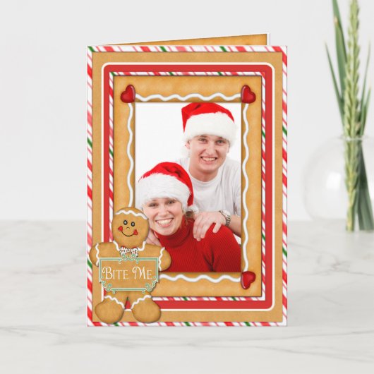 ジンジャーブレッドマンおもしろい折り畳み写真クリスマス シーズンカード (正面)