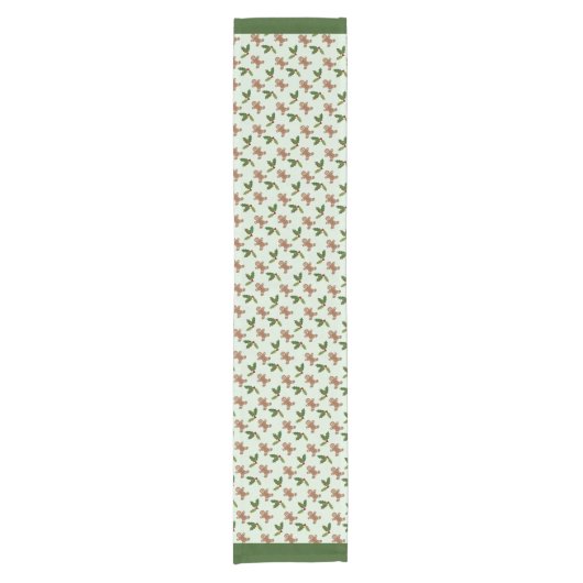 ジンジャーブレッドマンおよびヒイラギ ショートテーブルランナー (正面)