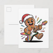 ジンジャーブレッドマンがギターを弾く エレクトリックサンタ インビテーションポストカード (正面/裏面)