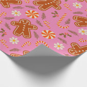 ジンジャーブレッドマンとキャンディーの柄 ラッピングペーパー (角)