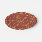 ジンジャーブレッドマンとクッキーのバーガンディパターン ペーパープレート (アングル)