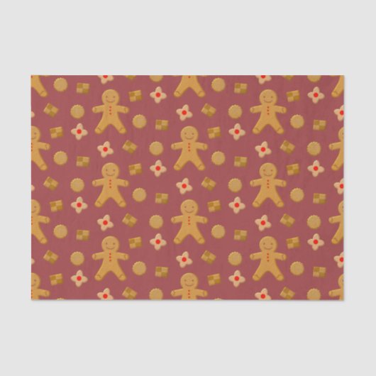 ジンジャーブレッドマンとクッキーのバーガンディーパターン 薄葉紙 (正面)