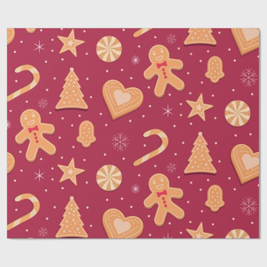 ジンジャーブレッドマンとクリスマスのクッキーのパターン ラッピングペーパー (フラット)