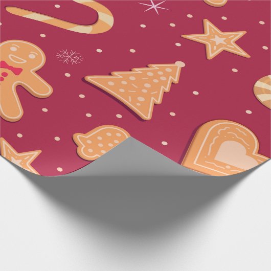 ジンジャーブレッドマンとクリスマスのクッキーのパターン ラッピングペーパー (角)