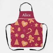 ジンジャーブレッドマンとクリスマスのクッキーカスタム エプロン (正面)