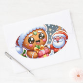 ジンジャーブレッドマンとサンタクロース 楕円形シール (封筒)