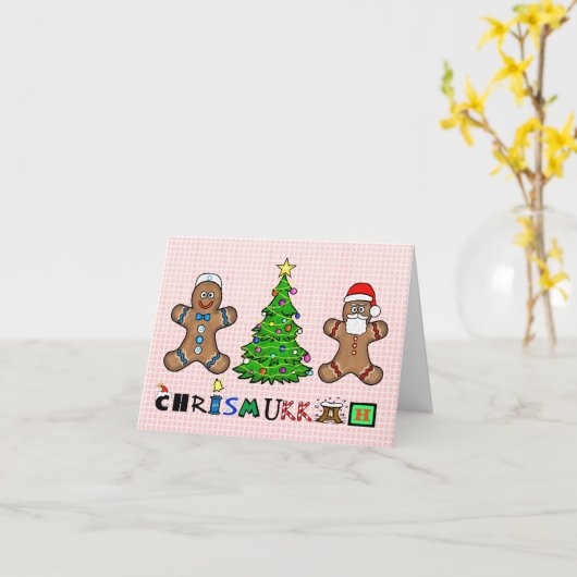 ジンジャーブレッドマンとツリーのクリズムカカード カード (黄色い花)
