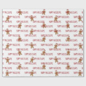 ジンジャーブレッドマンとハッピーホリデーズのテキスト ラッピングペーパー (フラット)