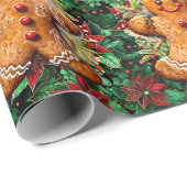 ジンジャーブレッドマンとポインセティアスクリスマスクラシック ラッピングペーパー (ロールコーナー)
