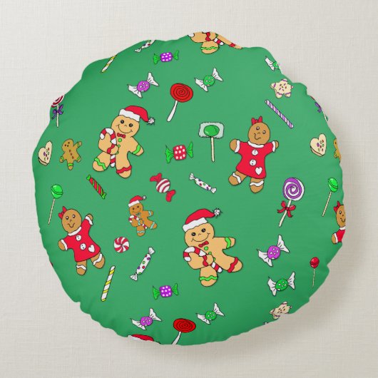 ジンジャーブレッドマンと一緒に過ごす最初のクリスマス ラウンドクッション (裏面)