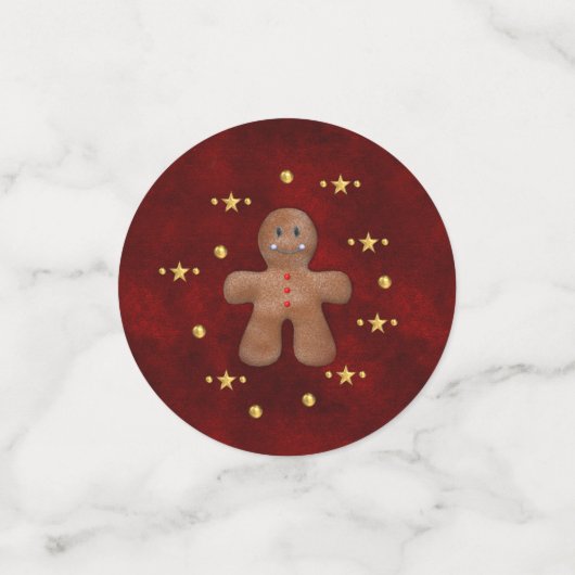 ジンジャーブレッドマンと金ゴールドスタークリスマス コンフェッティ (スモール正面)