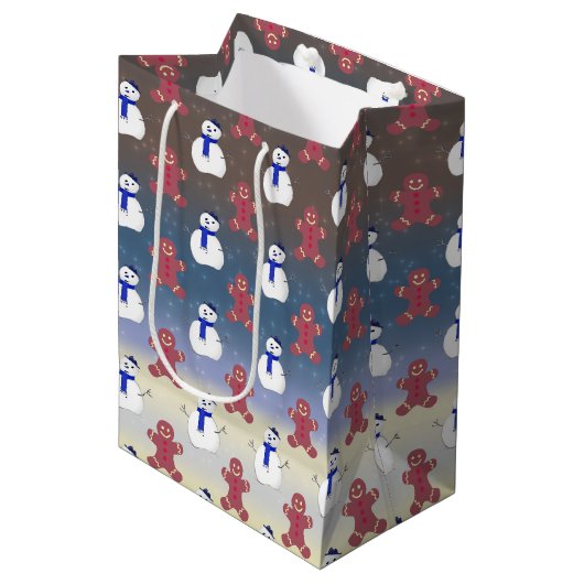 ジンジャーブレッドマンと雪だるま、クリスマス抱き枕 ミディアムペーパーバッグ (正面アングル)