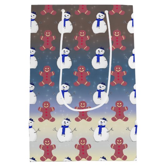 ジンジャーブレッドマンと雪だるま、クリスマス抱き枕 ミディアムペーパーバッグ (裏面)