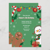 ジンジャーブレッドマンと雪だるま 招待状 (正面/裏面)