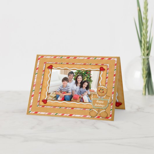 ジンジャーブレッドマンによって折られる写真のクリスマス シーズンカード (正面)