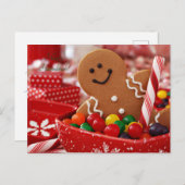 ジンジャーブレッドマンのキャンディーケインスティック シーズンポストカード (正面/裏面)