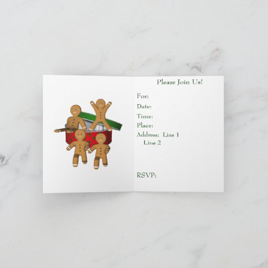 ジンジャーブレッドマンのクリスマスの休日のパーティの招待状 招待状 (内部)