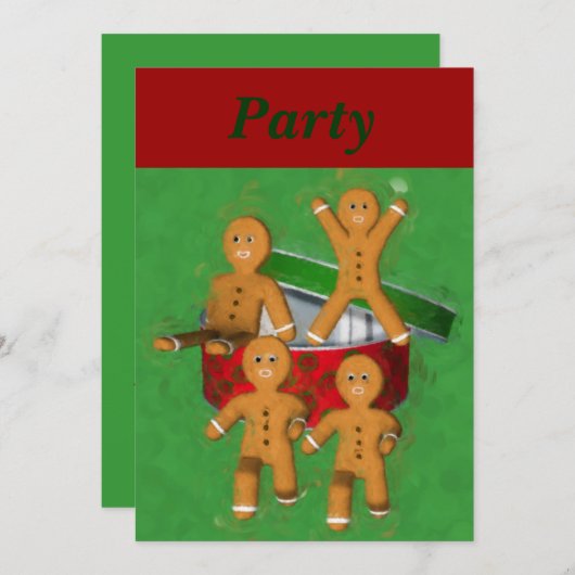 ジンジャーブレッドマンのクリスマスの休日の招待状 招待状 (正面/裏面)