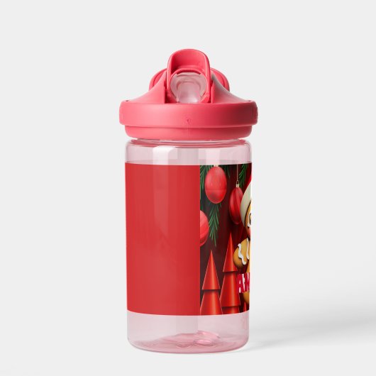 ジンジャーブレッドマンのパーソナライズされたクリスマスの子供の名前 ウォーターボトル (正面)