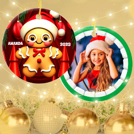 ジンジャーブレッドマンのパーソナライズされたクリスマスキッズ写真 セラミックオーナメント
