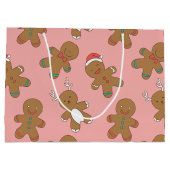 ジンジャーブレッドマンのピンクの大きいギフトバッグ ラージペーパーバッグ (裏面)