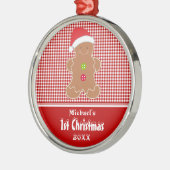 ジンジャーブレッドマンのベビーの初めてのクリスマスのオーナメント メタルオーナメント (左)