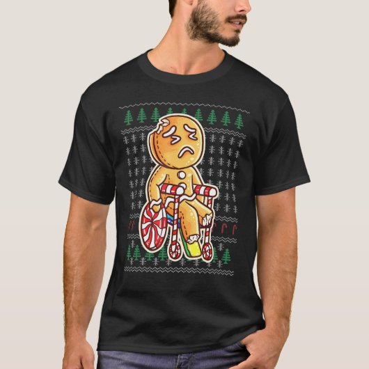ジンジャーブレッドマンの車椅子折脚ジョーク調理師 Tシャツ (正面)