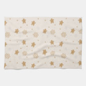 ジンジャーブレッドマンの雪片クリスマスパターン キッチンタオル (横)