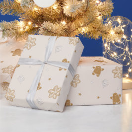 ジンジャーブレッドマンの雪片クリスマスパターン ラッピングペーパー