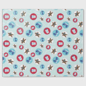 ジンジャーブレッドマンの青はクリスマスおよび休日を一周します ラッピングペーパー (フラット)