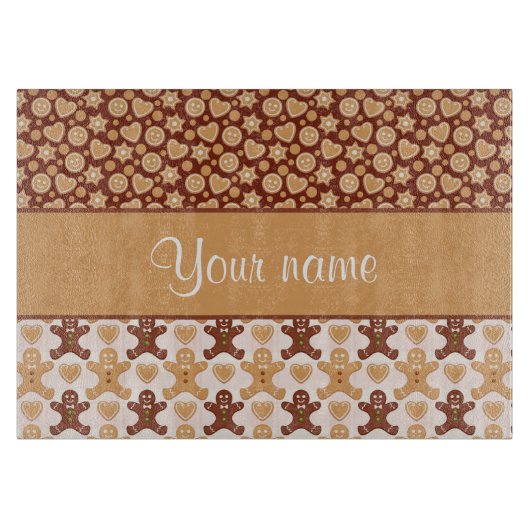 ジンジャーブレッドマンの顔およびハート カッティングボード (正面)