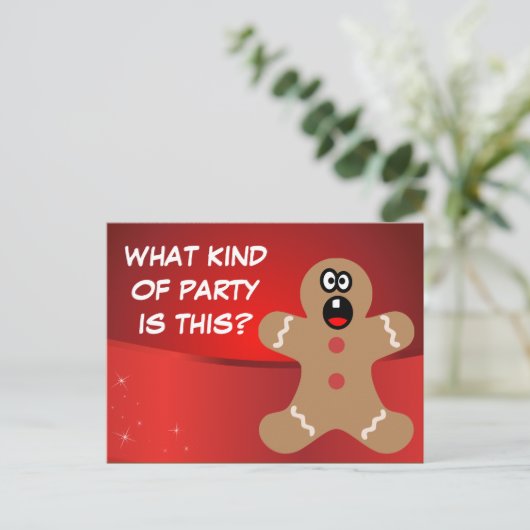 ジンジャーブレッドマンはクリスマス最高のの客達を怖がらせる インビテーションポストカード (スタンド正面)