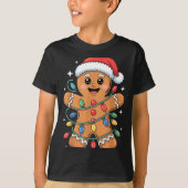 ジンジャーブレッドマンもつれたクリスマスイルミネーション Tシャツ (正面)