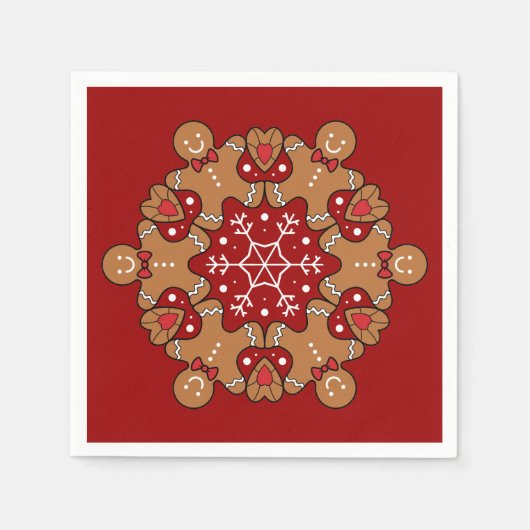 ジンジャーブレッドマンアンドスノーフレークマンダラス スタンダードカクテルナプキン (正面)
