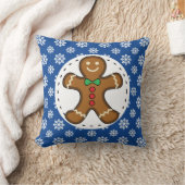 ジンジャーブレッドマンオン青い白い雪片パターン クッション (ブランケット)