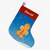 ジンジャーブレッドマンオン青の大きなクリスマスストッキング ラージクリスマスストッキング (正面 (吊り時))