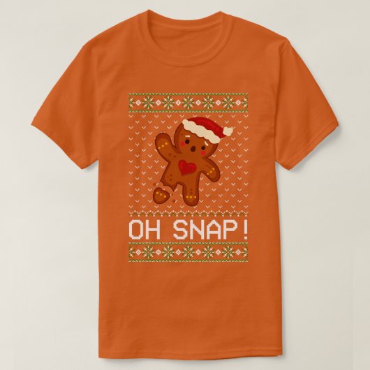 ジンジャーブレッドマンオースナップクリスマス Tシャツ (デザイン正面)