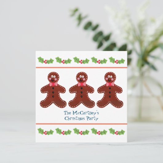 ジンジャーブレッドマンカスタムクリスマスパーティの招待状 招待状 (スタンド正面)